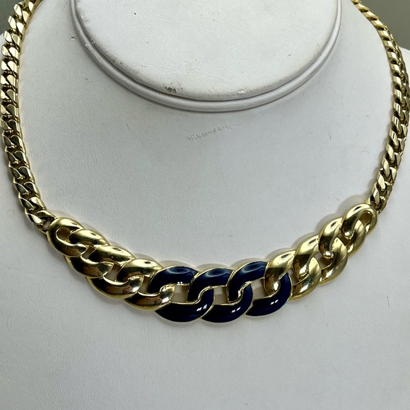 Gold and Blue Chain Necklace with Earrings - Picture 2 of 5